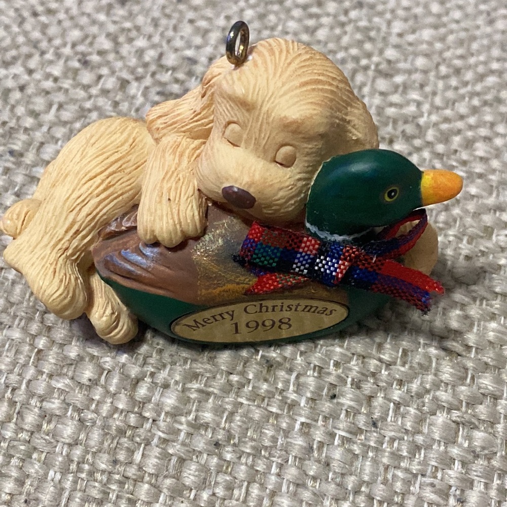 Vintage 1998 Carlton Cards Christmas Companions Dog Duck Ornament Boxed